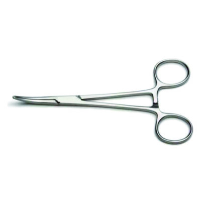 Stainless steel hemostatic forceps used for clamping blood vessels during surgical procedures