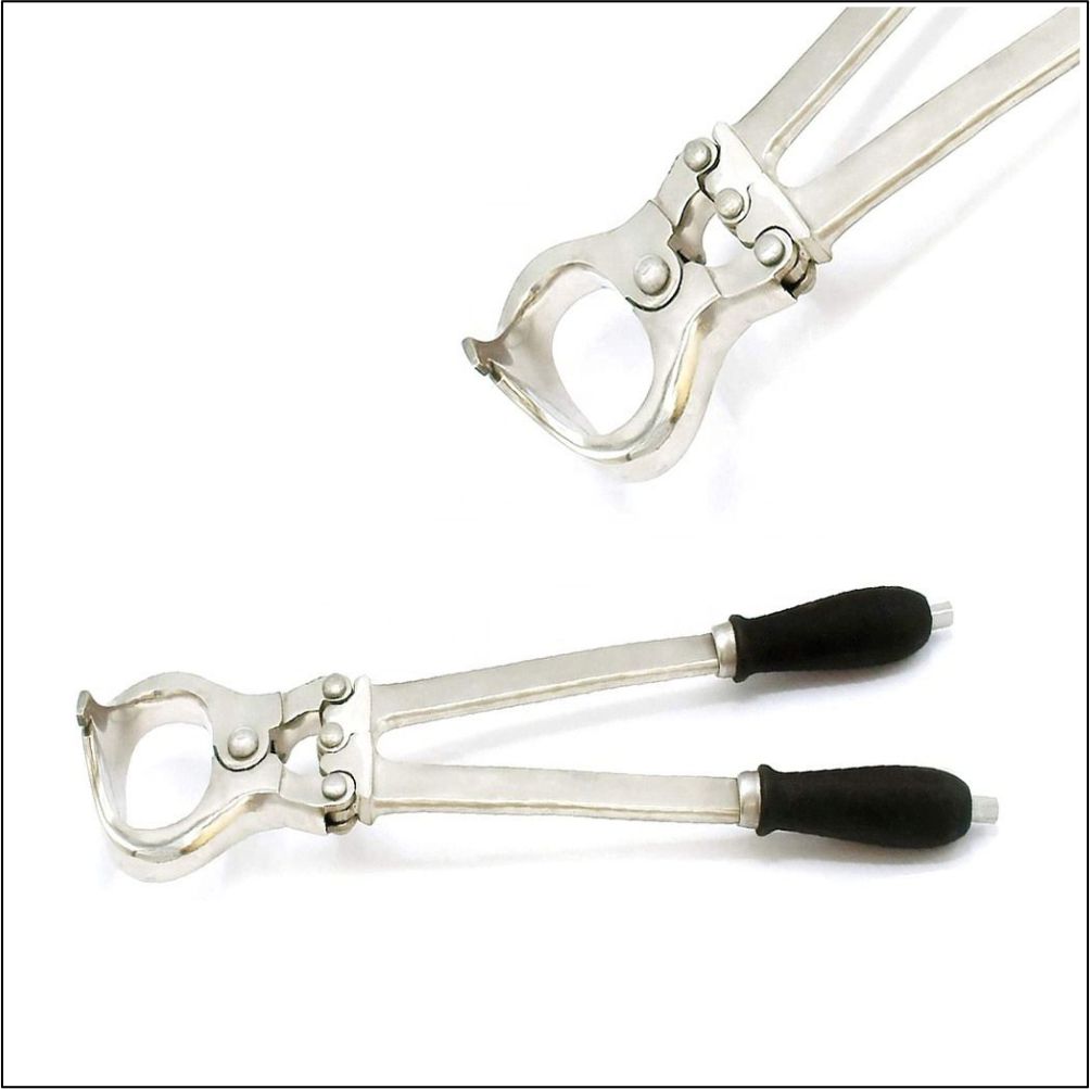 Burdizzo Castration Instrument made of stainless steel, used for humane and bloodless castration of livestock such as cattle, goats, and sheep.