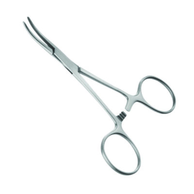 "Hemostatic forceps used to clamp blood vessels and control bleeding during surgical procedures."