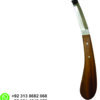 Double-edged hoof knife with wooden handle designed for trimming and cleaning animal hooves in veterinary and farrier work.